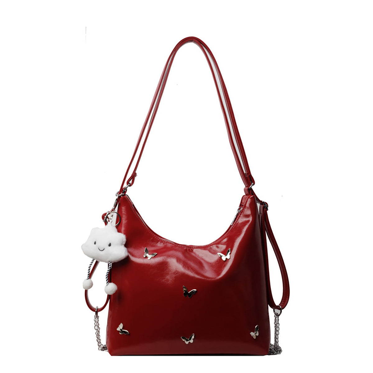 Women's Small Butterfly Hobo Bag – Vegan-Friendly Imitation Leather Shoulder Purse with Chain & Cloud Charm