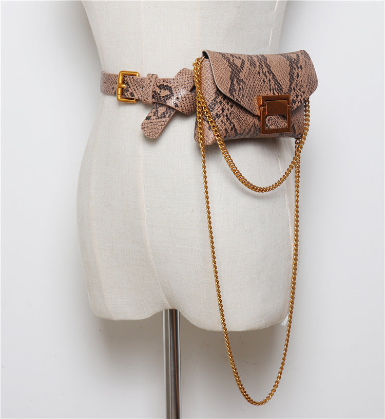 Female snake print chain belt bag