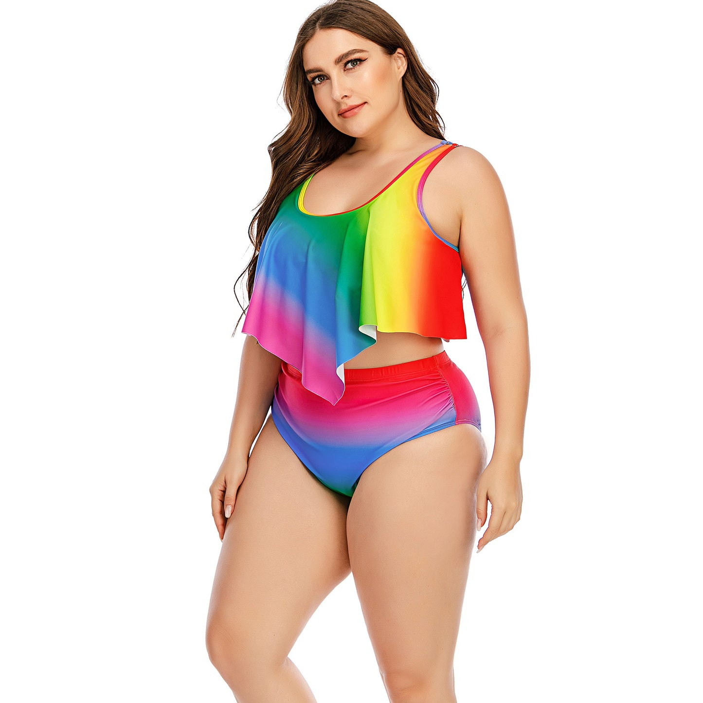 Women's Plus Size Rainbow Gradient Split Swimsuit | Colorful Two-Piece