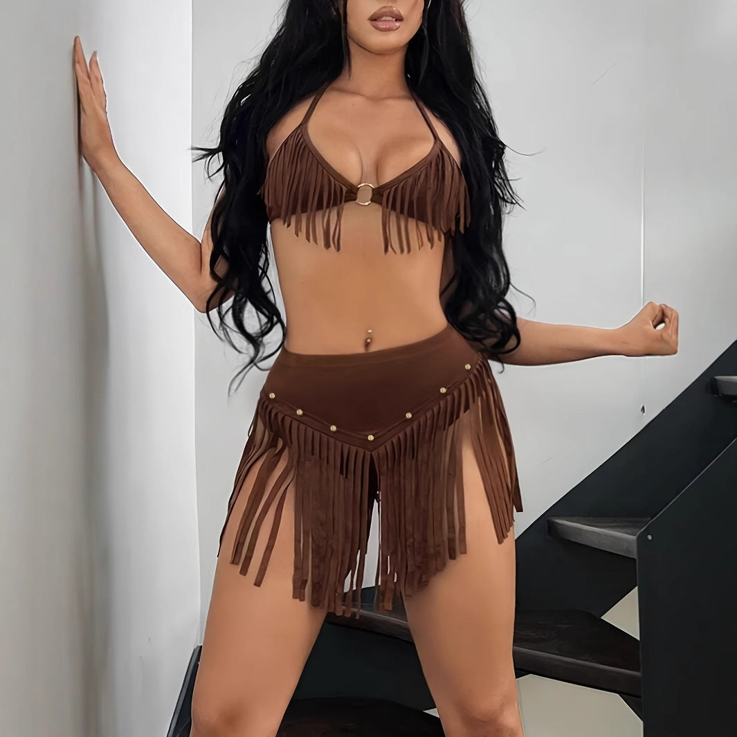 Women's 2-Piece Tassel Halter Top Set – Backless, S–XL