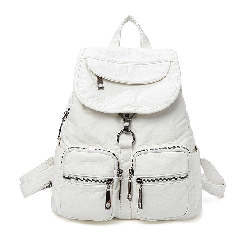 Women's Washed Vegan Leather Large Backpack – 14" Laptop Compatible
