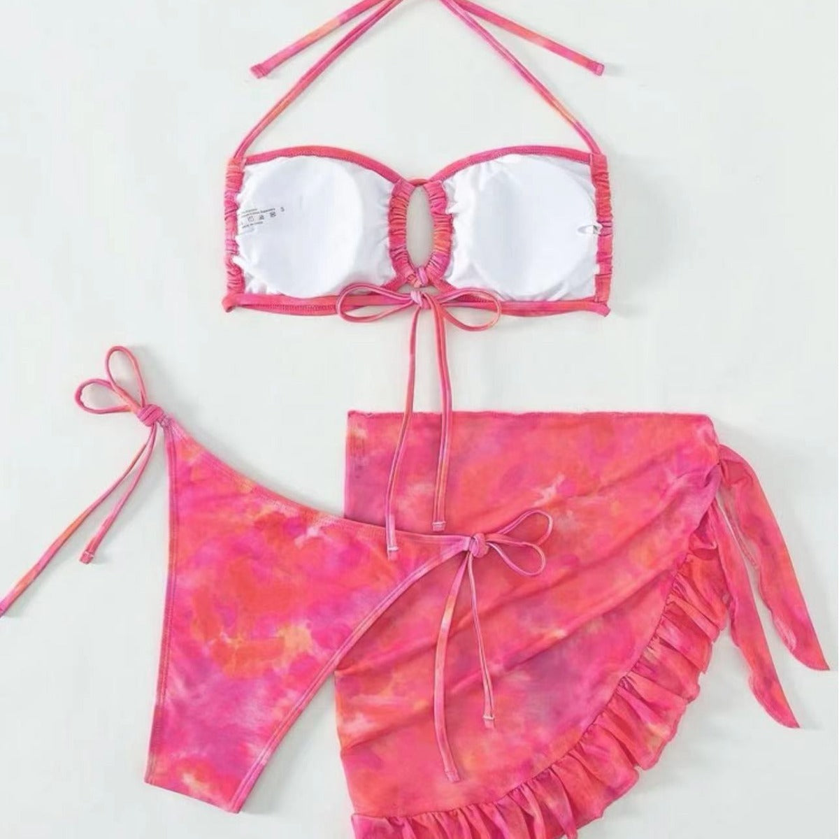 3-Piece Floral Halter Bikini Set with Gauze Cover-Up Skirt, S–L