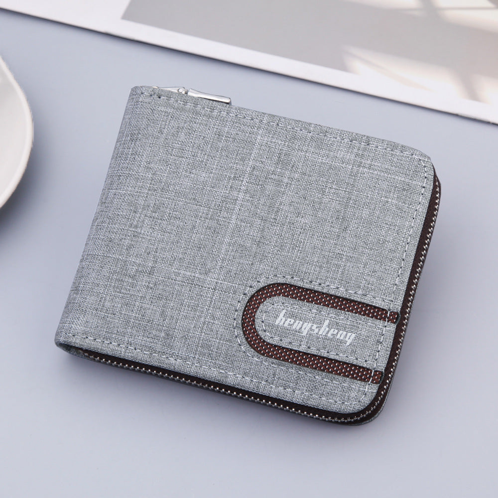 Men’s Canvas Bifold Wallet – Retro Zip Multi-Compartment Card & Cash Organizer
