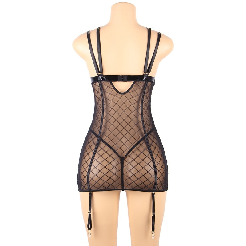 Women's Sheer Mesh Lace Suspender Skirt Lingerie – See-Through Night Skirt, M–5XL