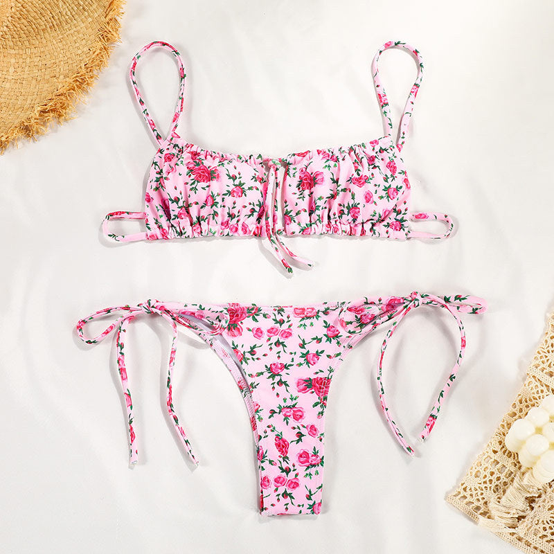 Printed Strap Bikini Set — Blue & Pink, S–L
