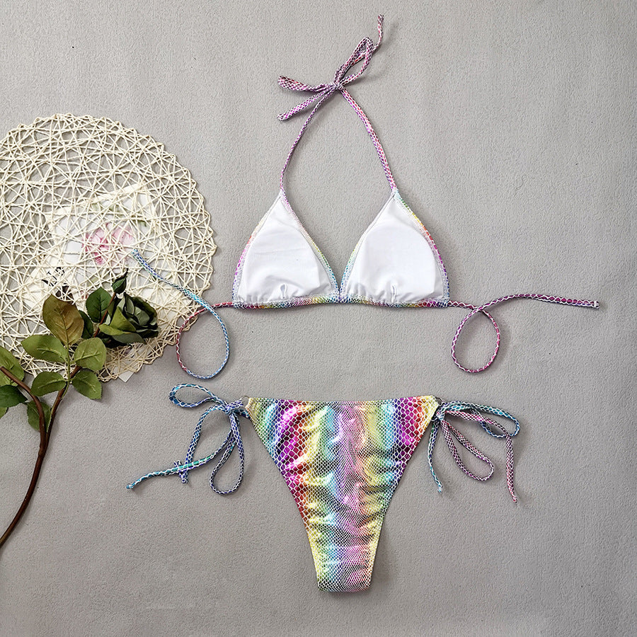 Women's Gradient Snakeskin Print Bikini Set | Bronzing Leather Two-Piece Swimsuit