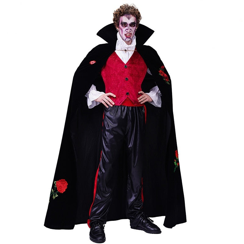 Couples Halloween Vampire Costume Set | Rose Embroidery Corduroy Party Outfit