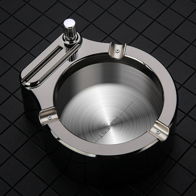 Metal Ashtray with Built-In Permanent Match Lighter – 10,000 Strike Reusable Flint