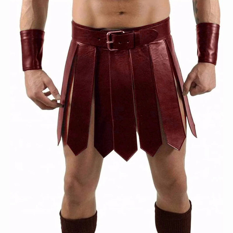 Men's Medieval Warrior Wrap Skirt – PU Leather Samurai & Roman Cosplay Costume