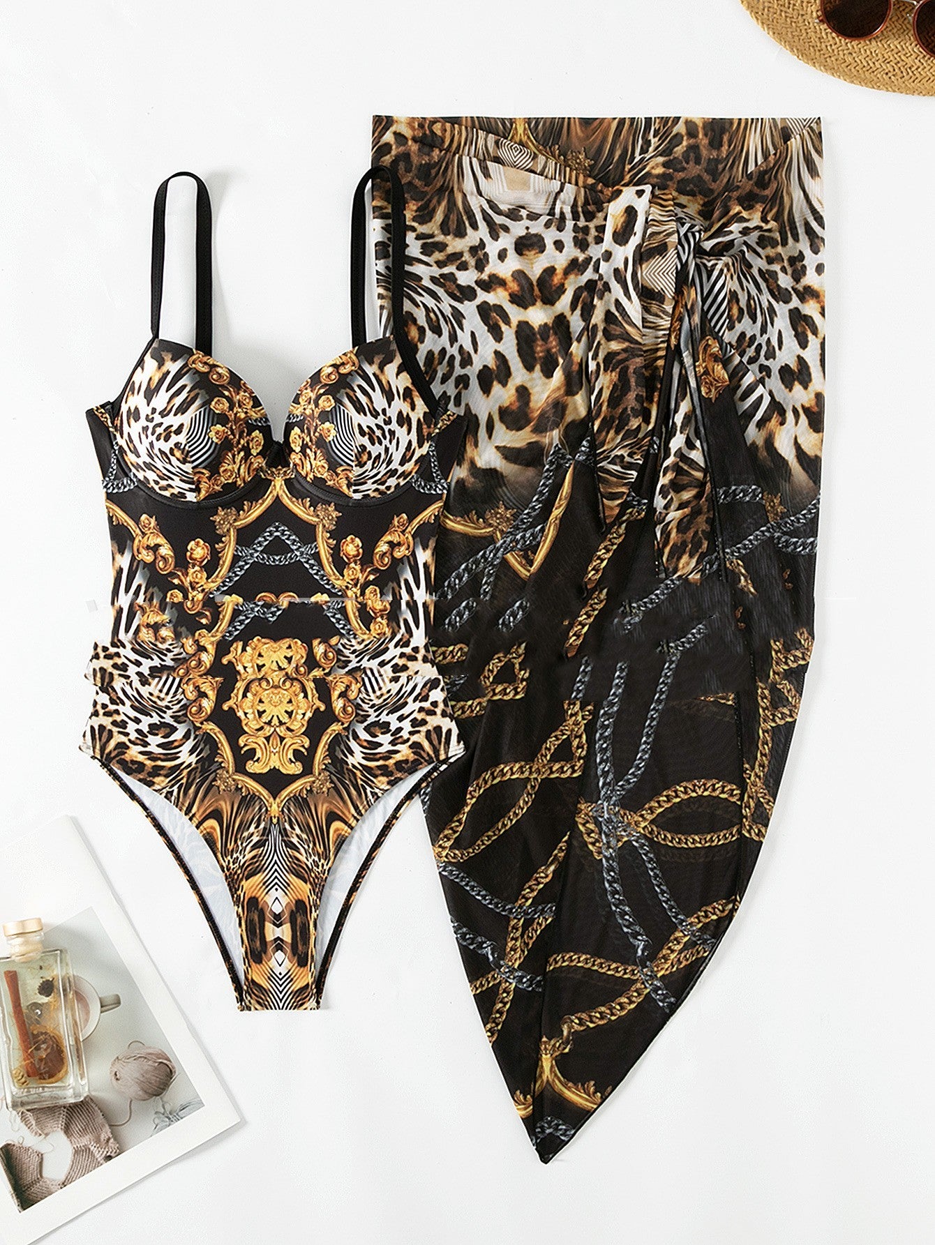 Double Shoulder With Steel Bracket Gather Thin One Piece Swimsuit Bathing suit