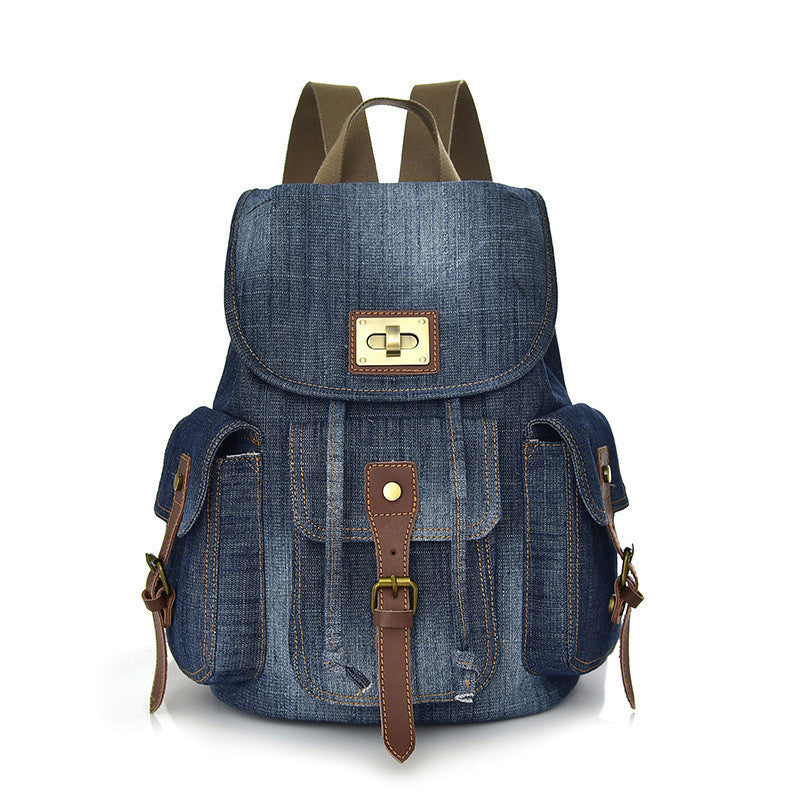 Backpack Retro Denim Backpack Female Drawstring Pocket