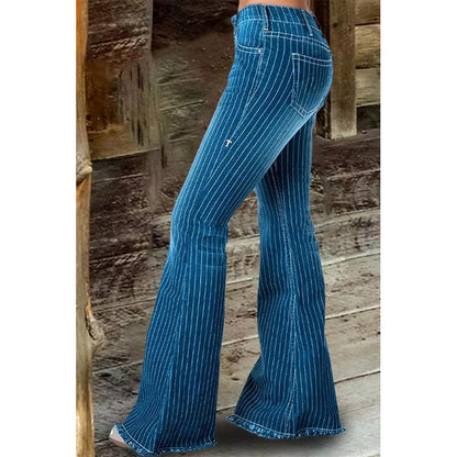 Fashion Mid Waist Striped Flare Pants