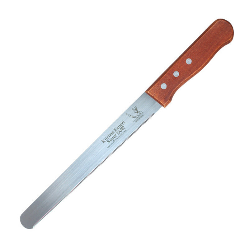Red Wooden Handle Stainless-steel Bread Knife 10-inch Baking Cake Sliced Toast Tool Bread Saw Knife Coarse Texture Fine Teeth