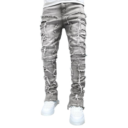 Trousers Individual Patched Pants Long Tight Fit Stacked Jeans For stylish look