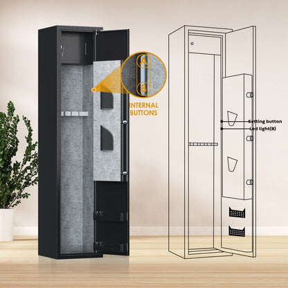 Home Rifle And Pistols Gun Safe With LED Light And Alarm System,Digital Keypad Lock,Quick Access 4-5 Rifle And 2 Pistol,Long Gun Cabinet With Removable Shelf,Built-in Small Cabinet