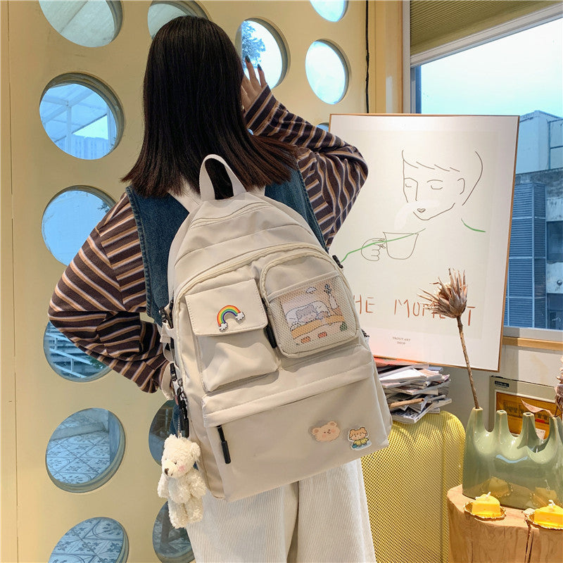 Small Canvas Net Neutral Student Schoolbag
