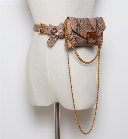Female snake print chain belt bag