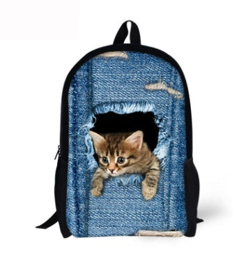 Cat Backpack Cute 3D Animal Denim Backpacks for Children Boys Girls Casual Kids School Bag Mochila Travel Backpack