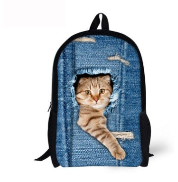 Cat Backpack Cute 3D Animal Denim Backpacks for Children Boys Girls Casual Kids School Bag Mochila Travel Backpack