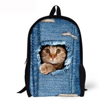Cat Backpack Cute 3D Animal Denim Backpacks for Children Boys Girls Casual Kids School Bag Mochila Travel Backpack