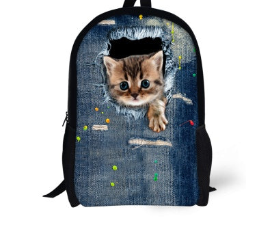 Cat Backpack Cute 3D Animal Denim Backpacks for Children Boys Girls Casual Kids School Bag Mochila Travel Backpack