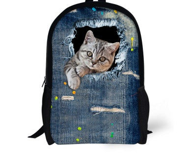 Cat Backpack Cute 3D Animal Denim Backpacks for Children Boys Girls Casual Kids School Bag Mochila Travel Backpack
