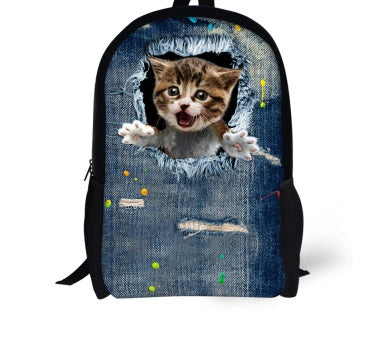 Cat Backpack Cute 3D Animal Denim Backpacks for Children Boys Girls Casual Kids School Bag Mochila Travel Backpack