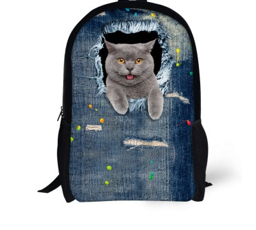 Cat Backpack Cute 3D Animal Denim Backpacks for Children Boys Girls Casual Kids School Bag Mochila Travel Backpack