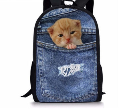 Cat Backpack Cute 3D Animal Denim Backpacks for Children Boys Girls Casual Kids School Bag Mochila Travel Backpack