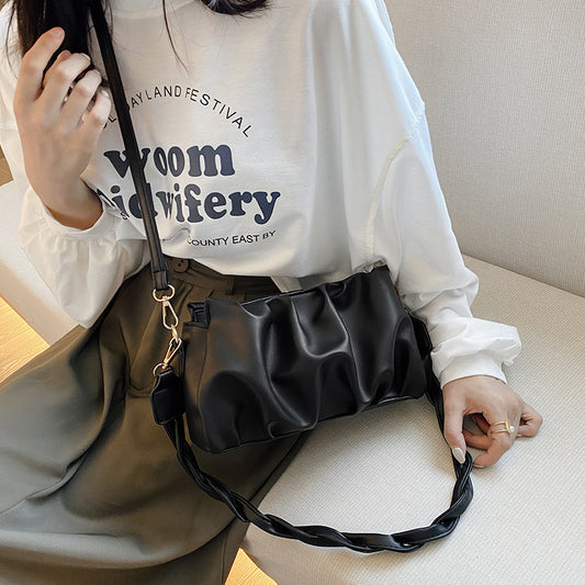 Trendy Double Strap Shoulder Bags For Women Pleated Crossbody Bags Designer Fashion Purses And Handbags