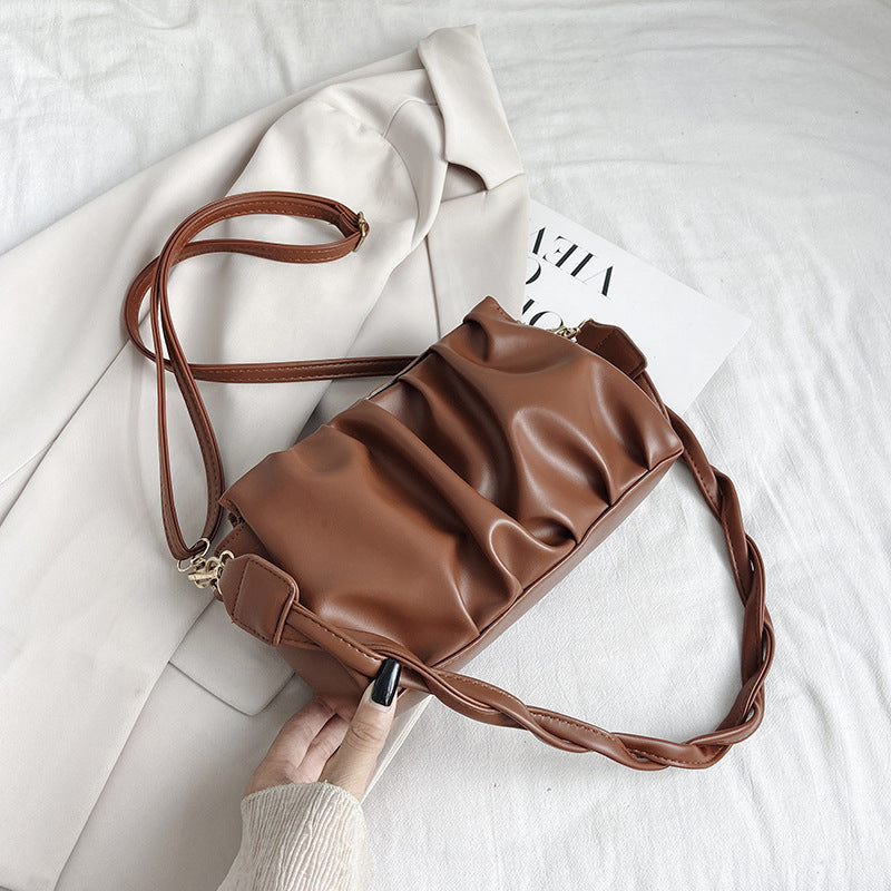 Trendy Double Strap Shoulder Bags For Women Pleated Crossbody Bags Designer Fashion Purses And Handbags