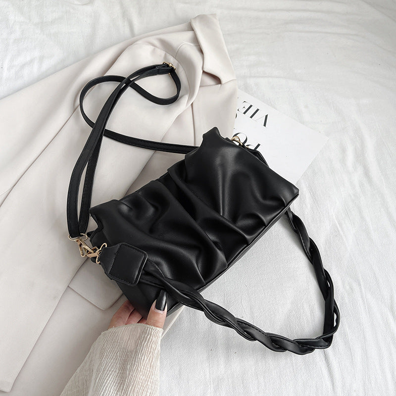 Trendy Double Strap Shoulder Bags For Women Pleated Crossbody Bags Designer Fashion Purses And Handbags