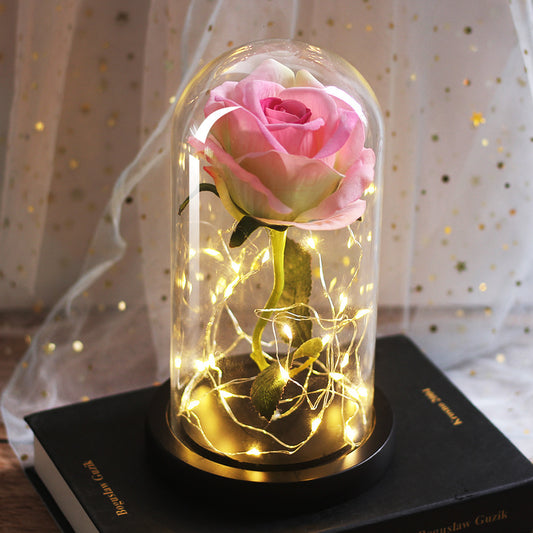 Mothers Day Wedding Favors Bridesmaid Gift Immortal Simulation Rose Glass Cover Luminous Led Ornament