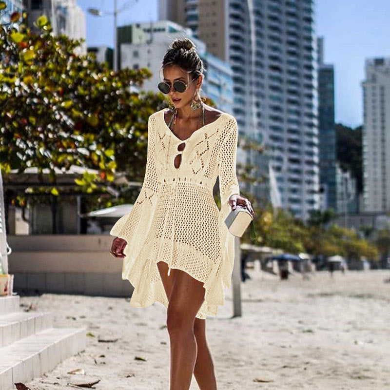 Lace-Up Beach Long Skirt Bikini Sunscreen Blouse