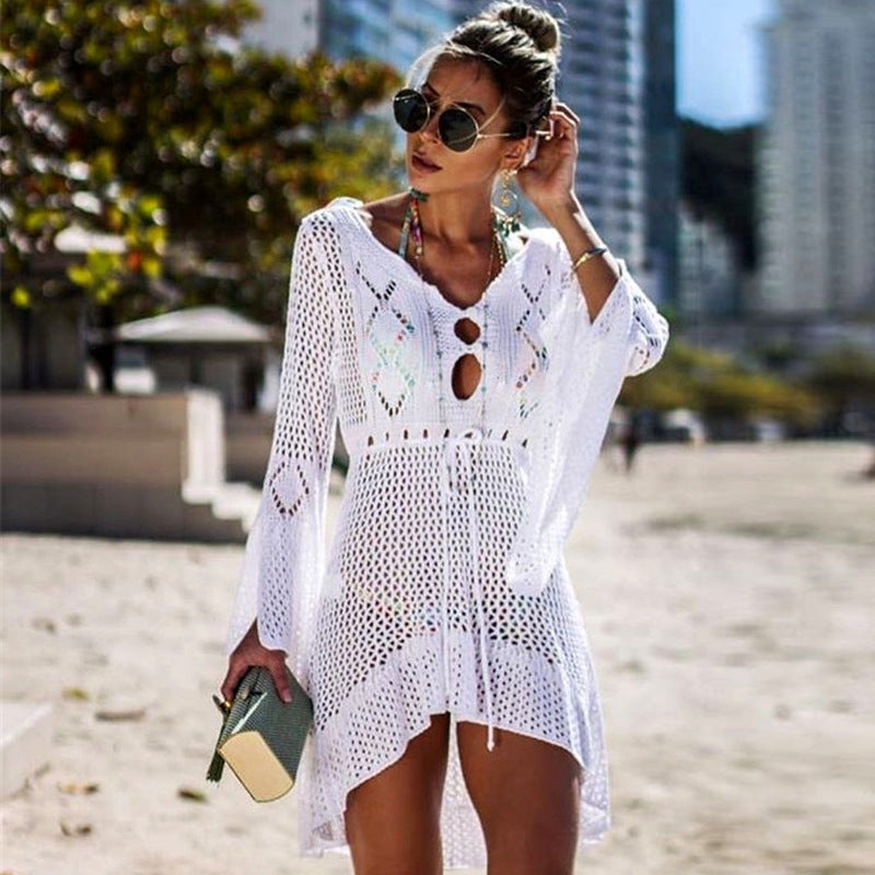 Lace-Up Beach Long Skirt Bikini Sunscreen Blouse