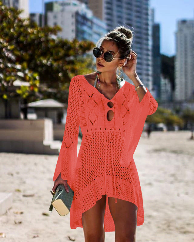 Lace-Up Beach Long Skirt Bikini Sunscreen Blouse