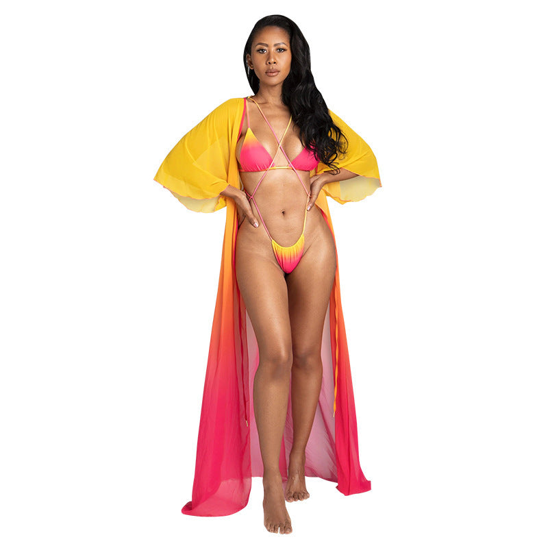 Sexy Gradient Swimwear Bikini Split Swimsuit