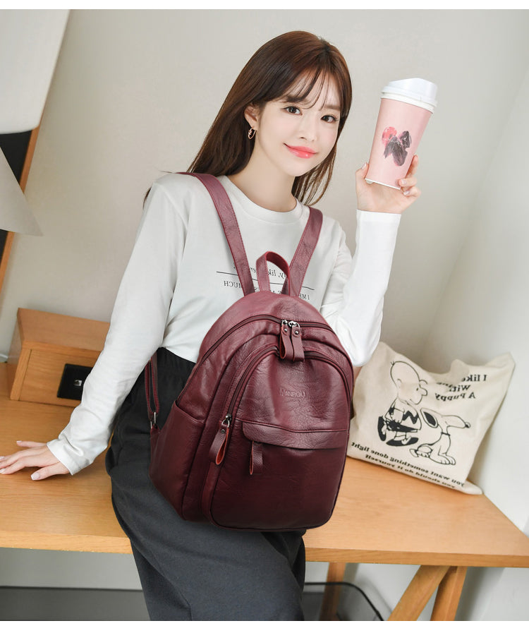 Versatile Soft Leather Bag Simple Fashion Backpack
