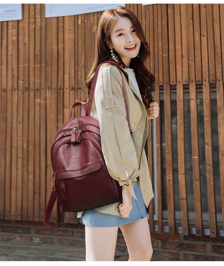 Versatile Soft Leather Bag Simple Fashion Backpack