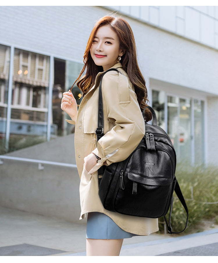 Versatile Soft Leather Bag Simple Fashion Backpack