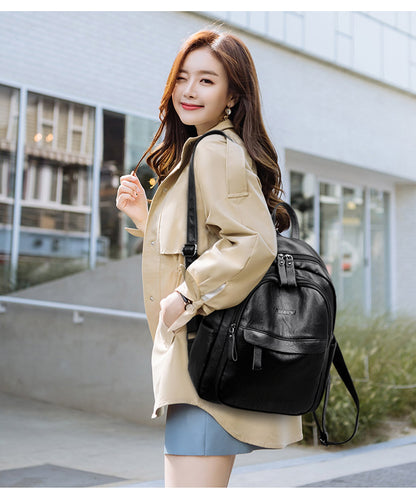 Versatile Soft Leather Bag Simple Fashion Backpack
