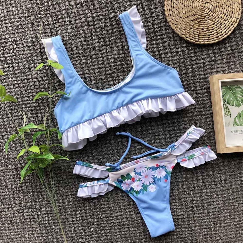 Women's split bikini with leaf print