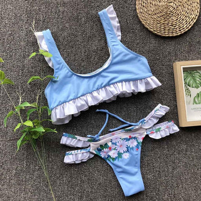 Women's split bikini with leaf print