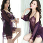 Sexy Lingerie Female Small  Perspective Sexy Lace Sling Passionate Clothing Small Breasts Large Size Three-piece Nightdress
