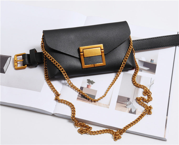 Female snake print chain belt bag