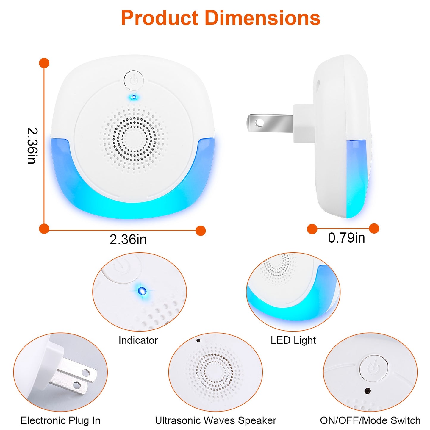 6 Pack Ultrasonic Pest Repellers Plug-In Indoor Pest Control Mouse Repellent Chaser Deterrent For Home Kitchen Office Warehouse Hotel