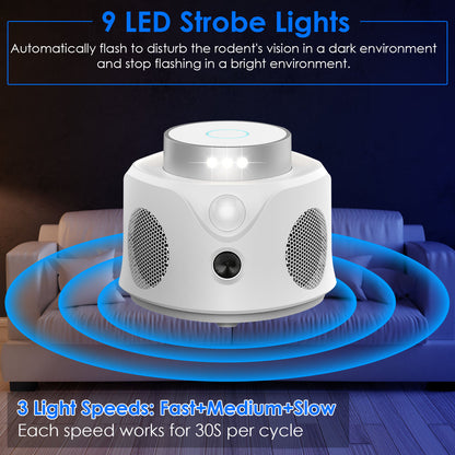 1Pc 360 Degree Ultrasonic Mice Repellent Indoor Rodent Repeller Mice Rat Squirrel Rodent Chaser With 3 Modes 9 Strobe Lights For Kitchen Living Room Attic Basement Warehouse Garage Barn