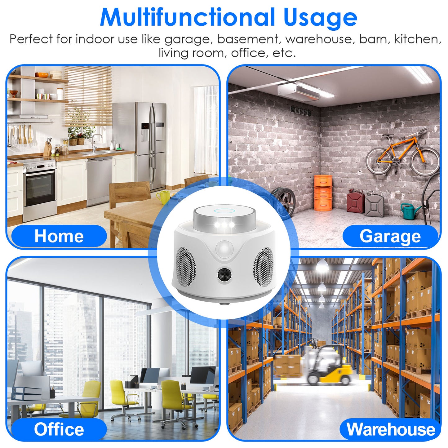 1Pc 360 Degree Ultrasonic Mice Repellent Indoor Rodent Repeller Mice Rat Squirrel Rodent Chaser With 3 Modes 9 Strobe Lights For Kitchen Living Room Attic Basement Warehouse Garage Barn