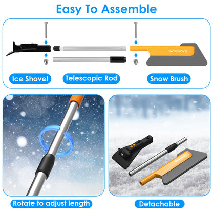 3 In 1 Car Snow Removal Shovel Tool Telescopic Windshield Ice Scraper Snow Brush