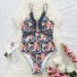 Deep V Tie One Piece Swimsuit Flower Print